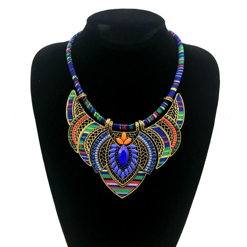

Vintage bohemia necklace for women 2018 big marine blue ethnic collar female statement boho jewelry maxi tribal pendants BLUE