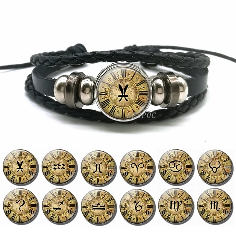 

Men retro Constellation Bracelet 12 Zodiac Signs Weave Bracelet Bangle Personalized Gift for Boyfriend, Husband, Family Bracelet
