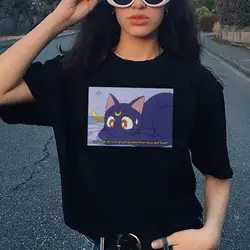 Модная повседневная женская футболка с рисунком Сейлор Мун и кота из аниме Kawaii