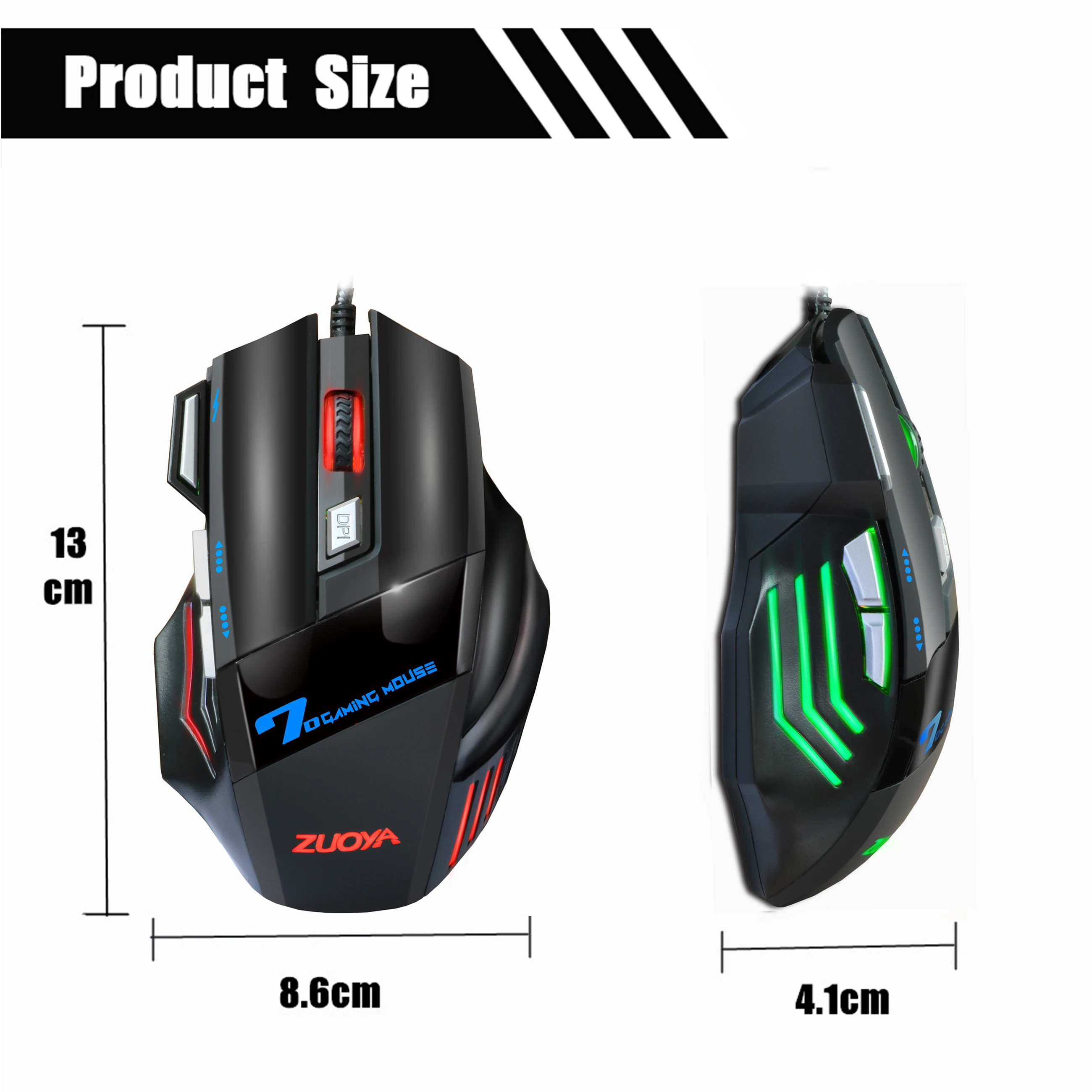 Проводная игровая мышь 5500DPI регулируемая светодиодный оптическая USB