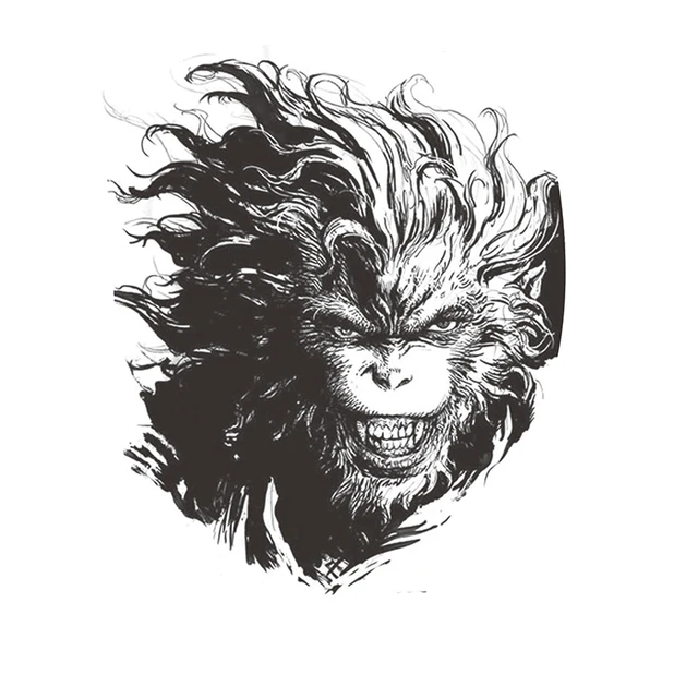waterproof temporary tattoo stickers cool black grey monkey king monkey design