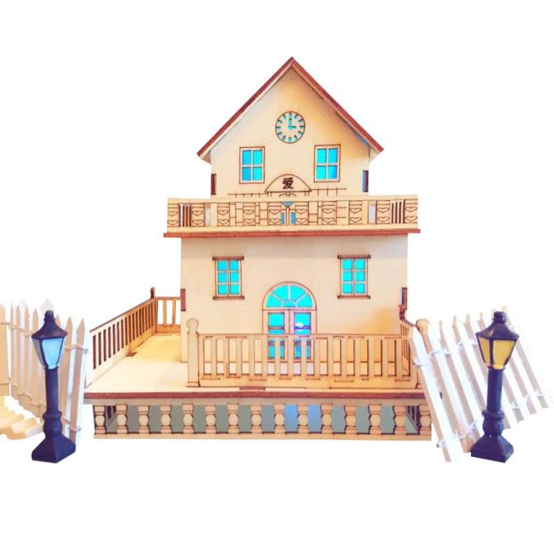 

Fairy House Building Miniature Craft Handmade DIY Wood Crafts Micro Flash Villa Desk Landscape Decoration For Birthday Gifts
