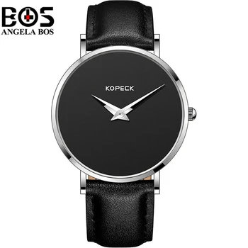 

ANGELA BOS Mens Watches Top Brand Luxury Japanese Quartz Movement Business Wrist Watch Clock Man Leather Saat Relogio Masculino
