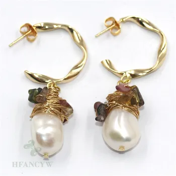 

14-20mm White Baroque Pearl Earrings Tourmaline Ear Drop Hook Earbob Fashion Mesmerizing Luxury Cultured Jewelry Party Real