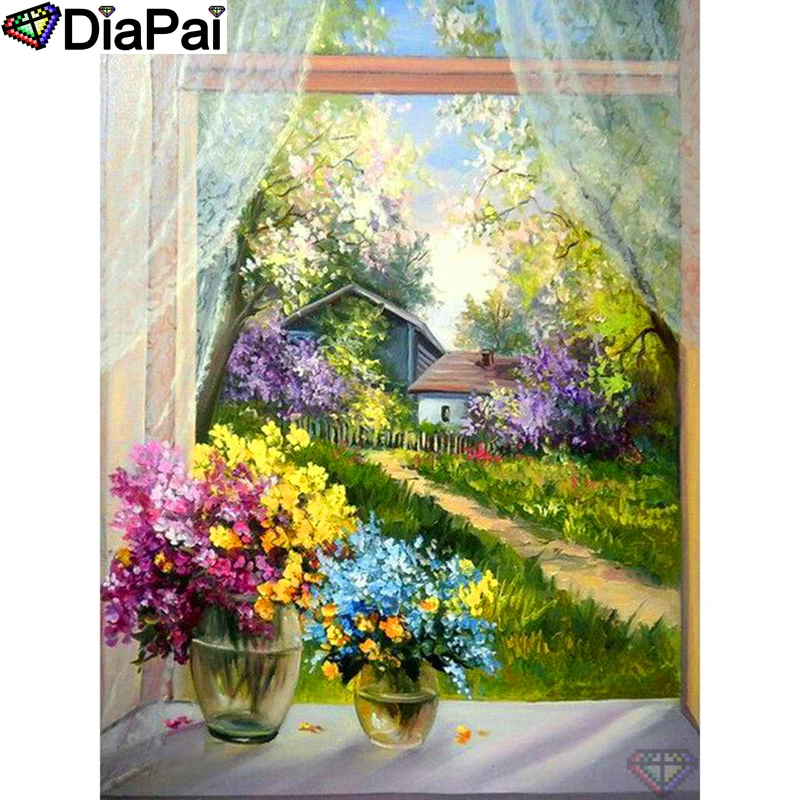 

DIAPAI 100% Full Square/Round Drill 5D DIY Diamond Painting "Flower window" Diamond Embroidery Cross Stitch 3D Decor A19173