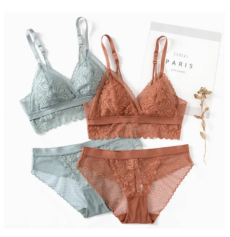 CINOON New French underwear Set Lace Sexy Push-up Bra And Panty Sets Comfortable Brassiere Wire Free Embroidery Flowers Lingerie (14)