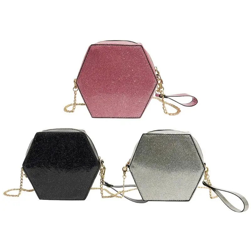 

Glitter Women Hexagon Crossbody Bag Sequin Leather Shoulder Bags Lady Mini Shining PU Cute Fashion Clutch Messenger Handbags