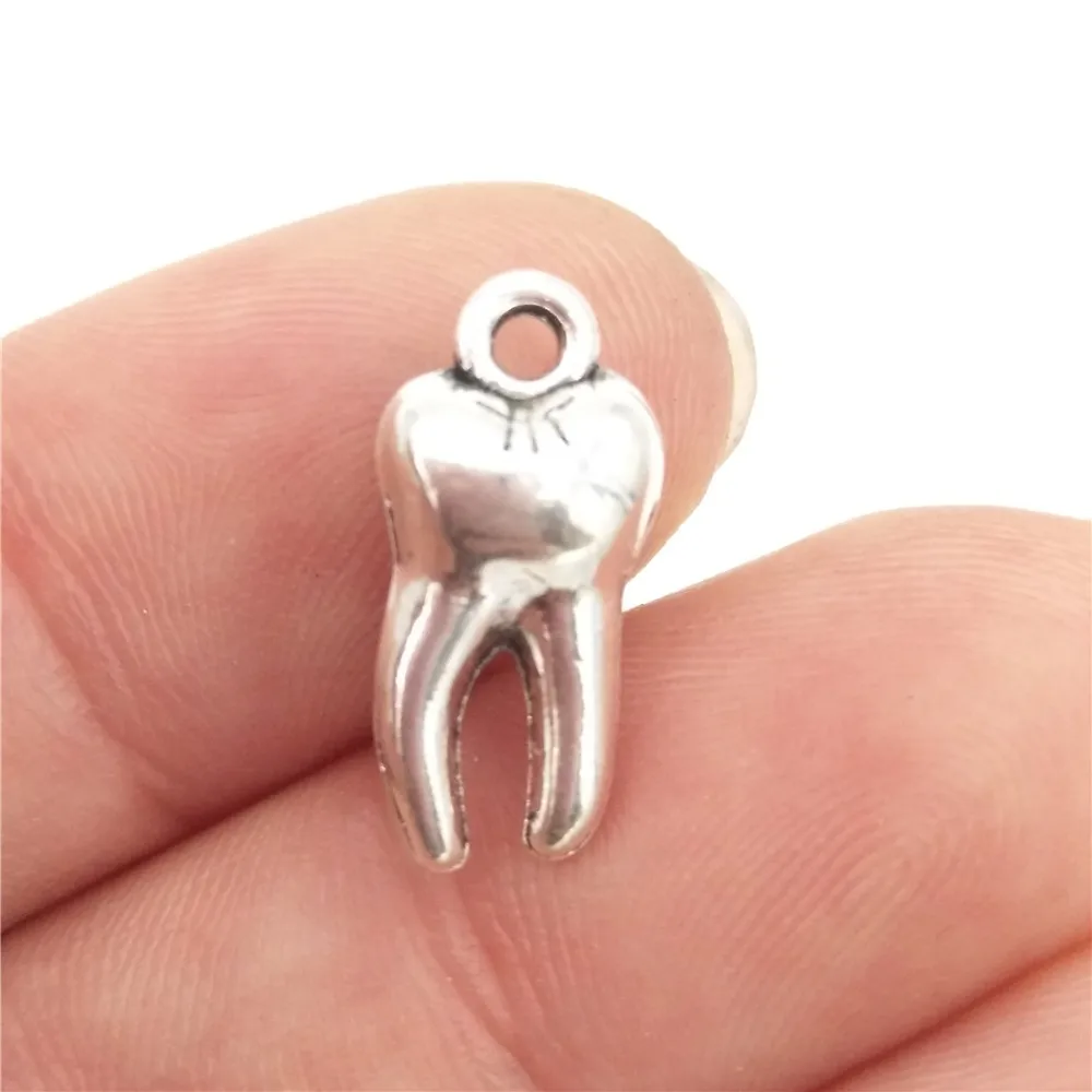 

BULK 30 Zinc Alloy Antique Silver Plated Dental Dentist Tooth Charms Pendants for DIY Bracelet Jewelry Making 7*15mm 1.4g