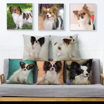 

Cute Spain Papillon Dog Pillow Cover 45*45cm Square Cushion Covers Linen Pillow Case Car Sofa Home Decor Pet Pillows Cases