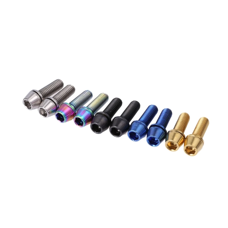 

QILEJVS 2pcs Bicycle Screw Titanium Alloy With Washer Spacer M5x16mm Bolt For Bike Stem