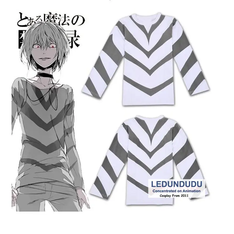 

Toaru Majutsu no Index Cosplay Costumes Accelerator T-Shirts Toaru Kagaku no Railgun Men Stripe Tops Short-Sleeve T shirts