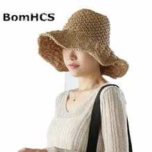 BomHCS летние кепки для девочек женские ручной работы соломенная шляпа вязаная крючком широкие полые складываемые солнечные шляпы пляж 17F-315MZ25
