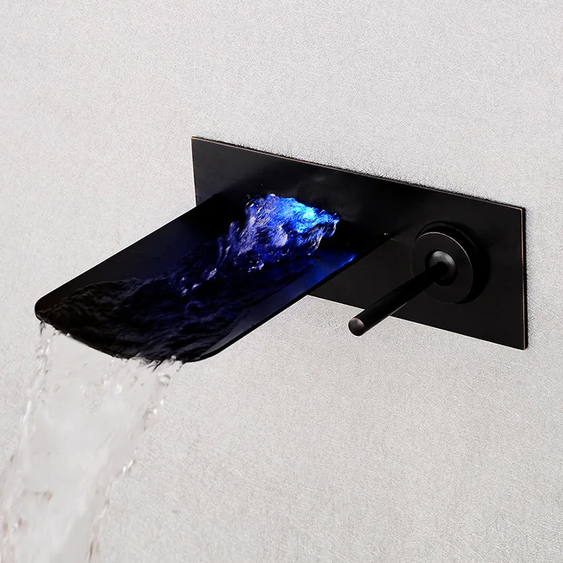 Ванная комната Ванна светодиодный настенный Черный Хром Матовый никель латунь смеситель водопад кран раковина кран LH-1511H