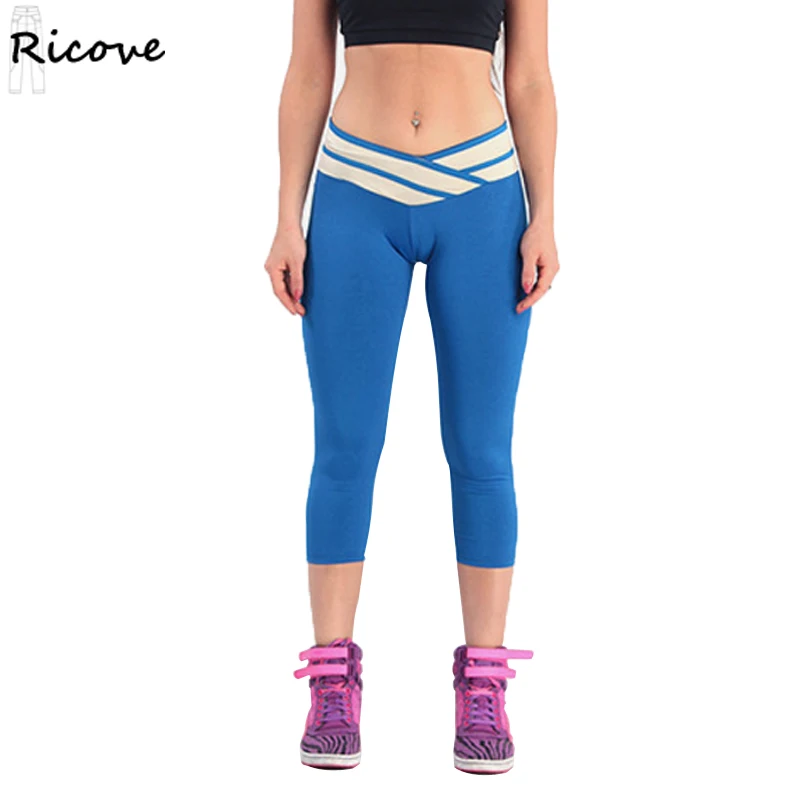 Capris Fitness Leggings Women Workout Color V Waist Design Elastic Low