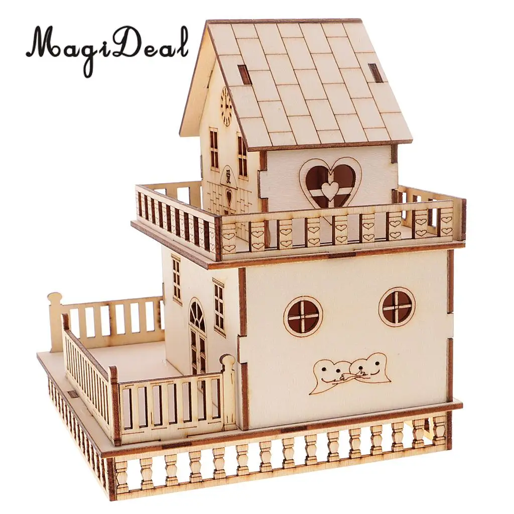 MagiDeal Wooden 3D China House Villa Model Construction with LED Lights Home Decor for Friends Lover Family Kids Birthday Gift