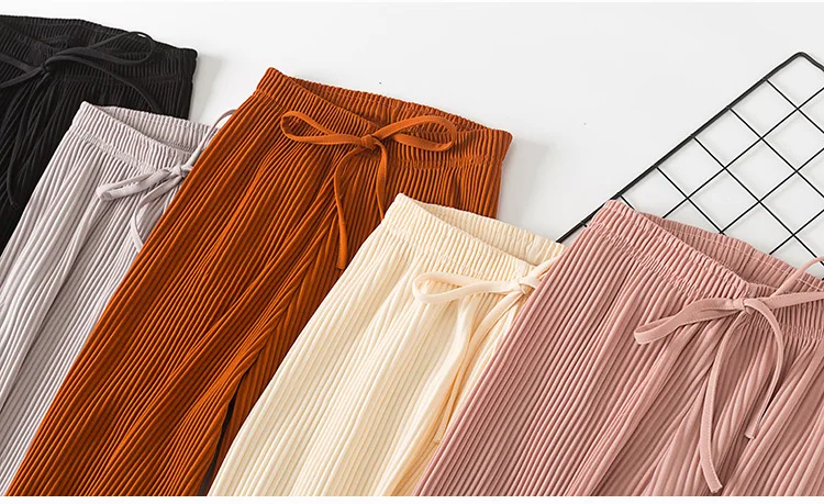 2018 new PANT WOMEN GIRL solid color pleated wide leg female summer high waist chiffon long students Korean fashion casual pants -