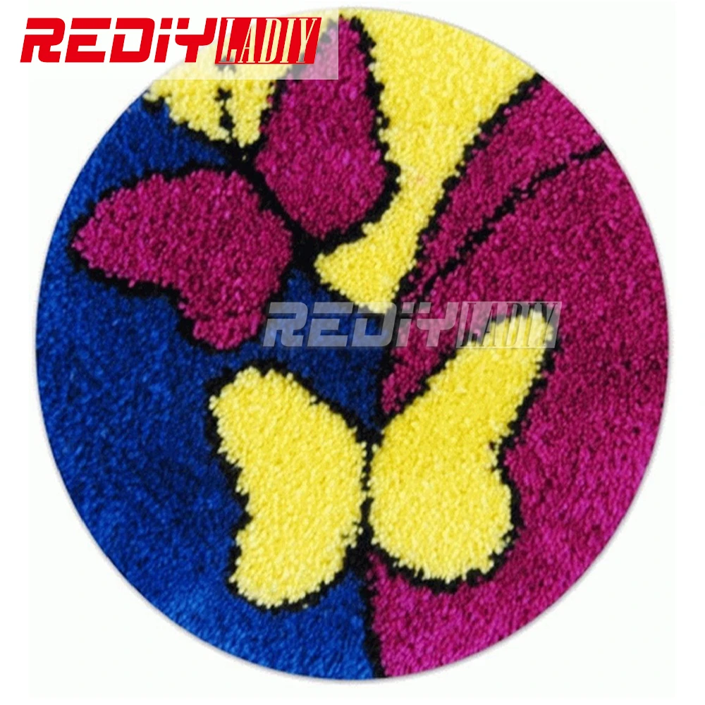 

REDIY LADIY Latch Hook Rug Butterfly Love Wall Tapestry Floor Mat Pre-Printed Canvas Cushion Yarn Embroidery Unfinished Carpet