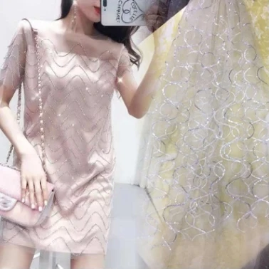 

Sequins Embroidered Mesh Gauze Fabric Wave Sequin Embroidery Fashion Wedding Dress Lace Fabric