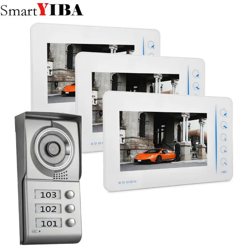 SmartYIBA 7inch White display Wired Video Intercom Video Doorbell With Outdoor Camera 1000TVL 2 houses Apartment Intercom