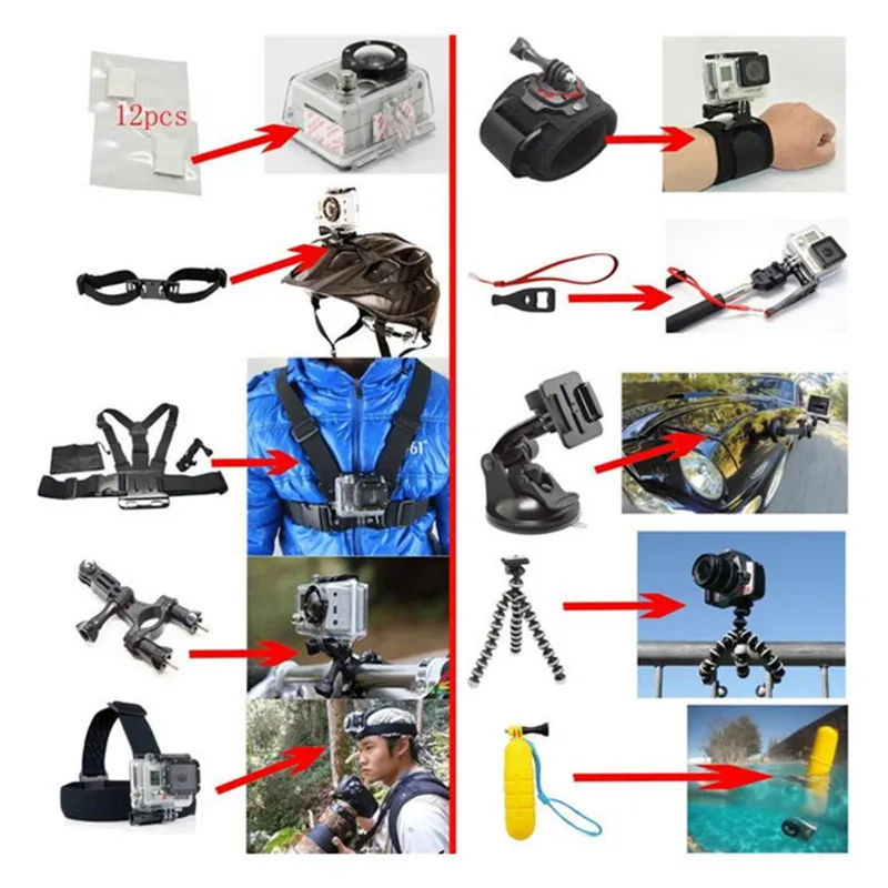  Sansnail for Gopro Accessories Set for go pro hero 7 6 5 4 3 kit 3 way selfie stick for Eken h8r / 
