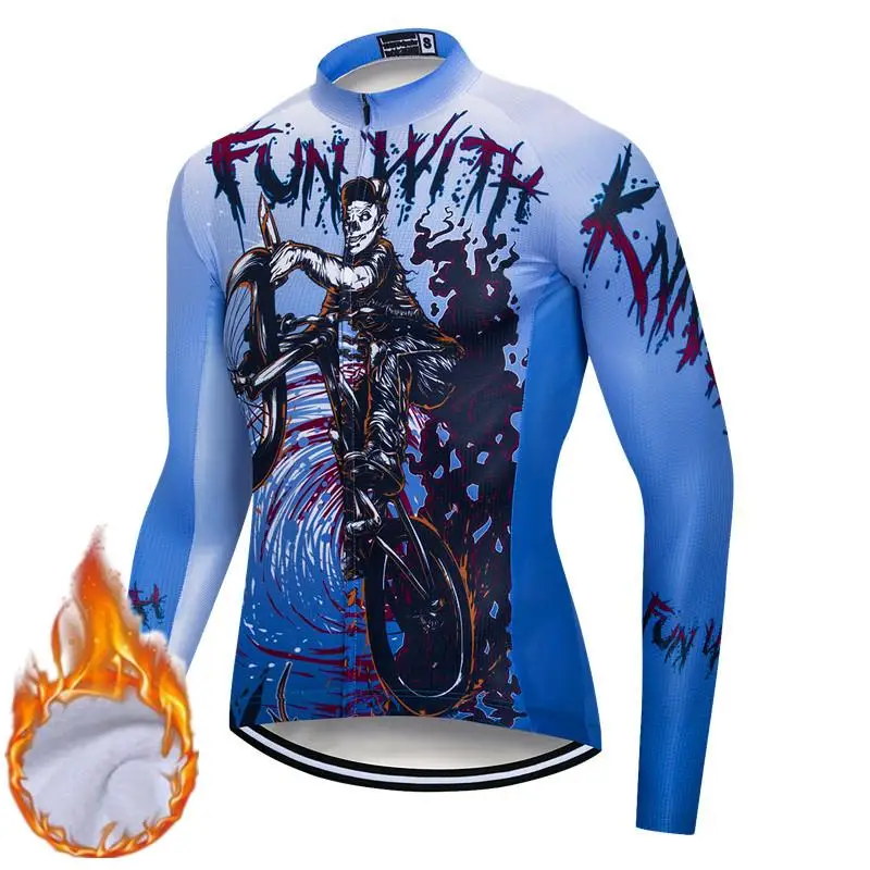 Зимний Череп Велоспорт Джерси с длинным рукавом мужская одежда для горного велосипеда ветрозащитный Теплый спортивный велосипед Джерси дорожный цикл одежда - Цвет: Color 10