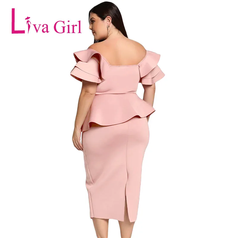 Pink-Plus-Size-Tiered-Sleeve-Twisted-Peplum-Dress-LC610552-10-2
