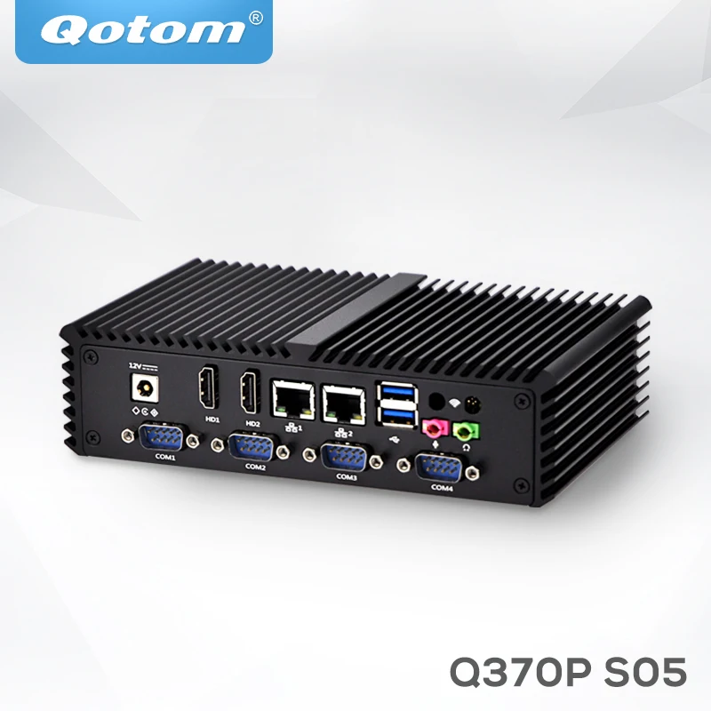 Qotom Мини ПК Q355P Q370P Core i5 i7 процессор, Dual Lan, 6 * USB 6 * COM безвентиляторный компактный компьютер