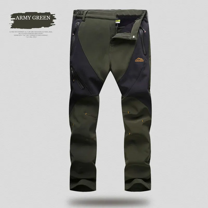 Походные штаны для улицы, флисовые брюки, водонепроницаемые, ветрозащитные, термальные для кемпинга, лыжного альпинизма - Цвет: green