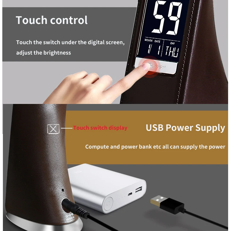 Billige WoodPow Helle Business LED Schreibtisch Lampe Wiederaufladbare Dimmbare Lesen Schreibtisch Licht 3 Licht Modus Tisch Lampen Wecker LCD Display