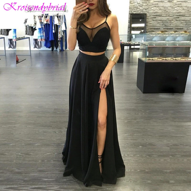 DZW475 vestido de noche negro de dos piezas 2019 tirantes finos simples  Slit Vestido largo de noche vestido largo Formal Vestido de fiesta de  graduación|Vestidos de noche| - AliExpress