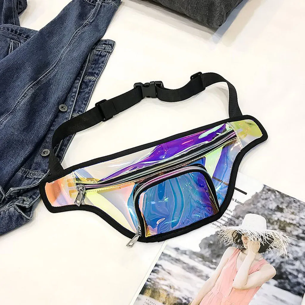 Голографические поясные сумки для женщин сплошной цвет прозрачный желе Лазерная диагональная упаковка плечо банан водонепроницаемая сумка через плечо
