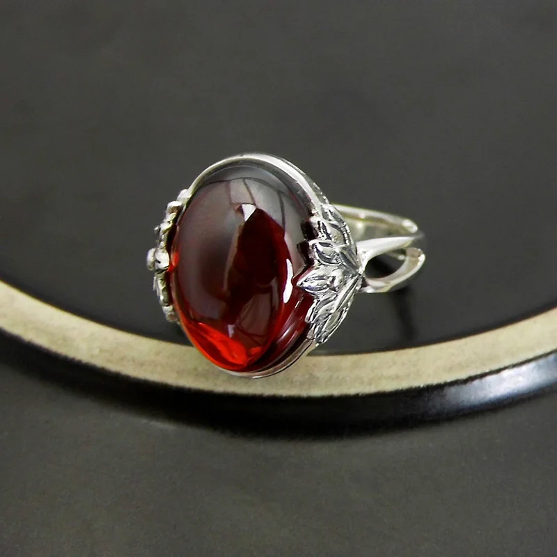 

FNJ 925 Silver Fashion Ring Yellow Green Red Stone Original S925 Sterling Thai Silver Rings for Women Jewelry Adjustable Size