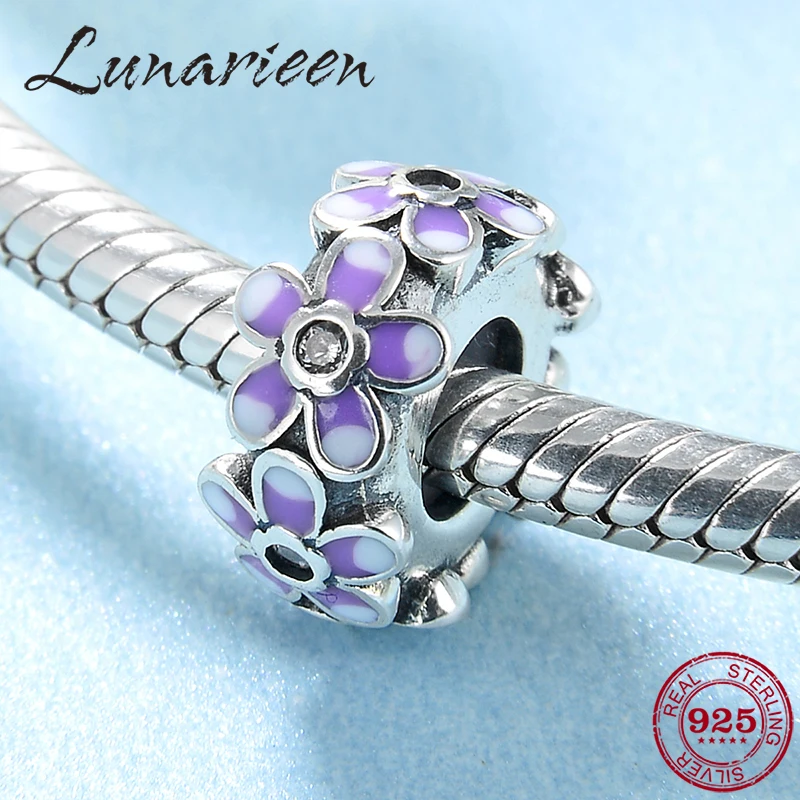 

New 925 Silver Elegant and charming Enamel Flowers Stopper spacer bead fit Original Pandora Bracelet making women Jewelry