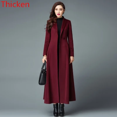 wine red Thicken Зимнее шерстяное пальто Для женщин высокого качества шерстяные пальто одной кнопки кашемир Пальто для будущих мам тонкий длинный Верхняя одежда толстые тепло женские Пиджаки - Цвет: wine red Thicken