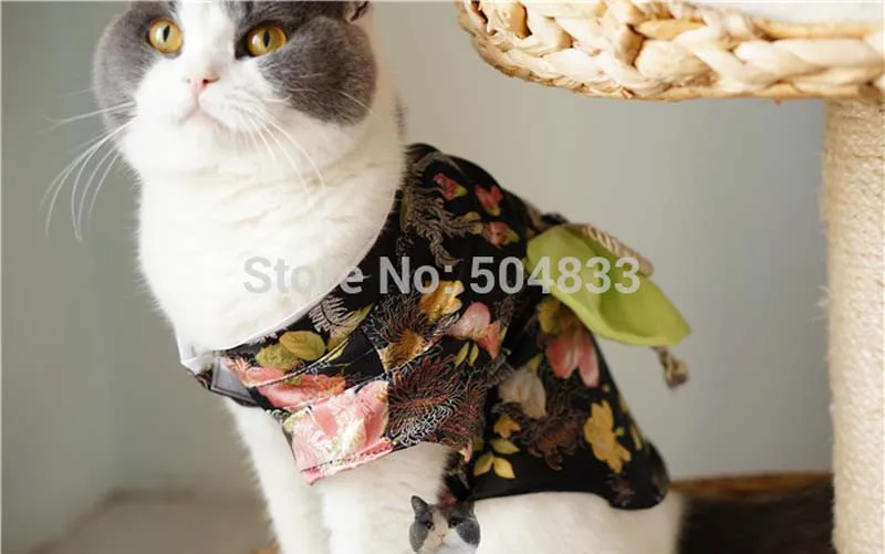 Япония Стиль Товары для кошек платье с большой бант домашние собаки кимоно одежда XS-XL