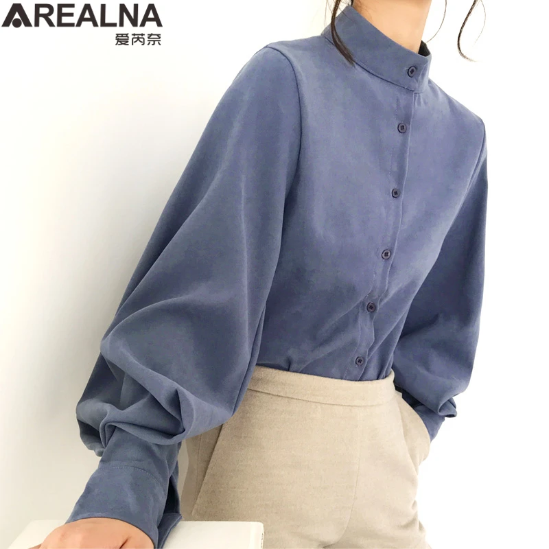 Blusas Mujer Moda Весенняя Элегантная блузка с воротником стойкой женская длинным