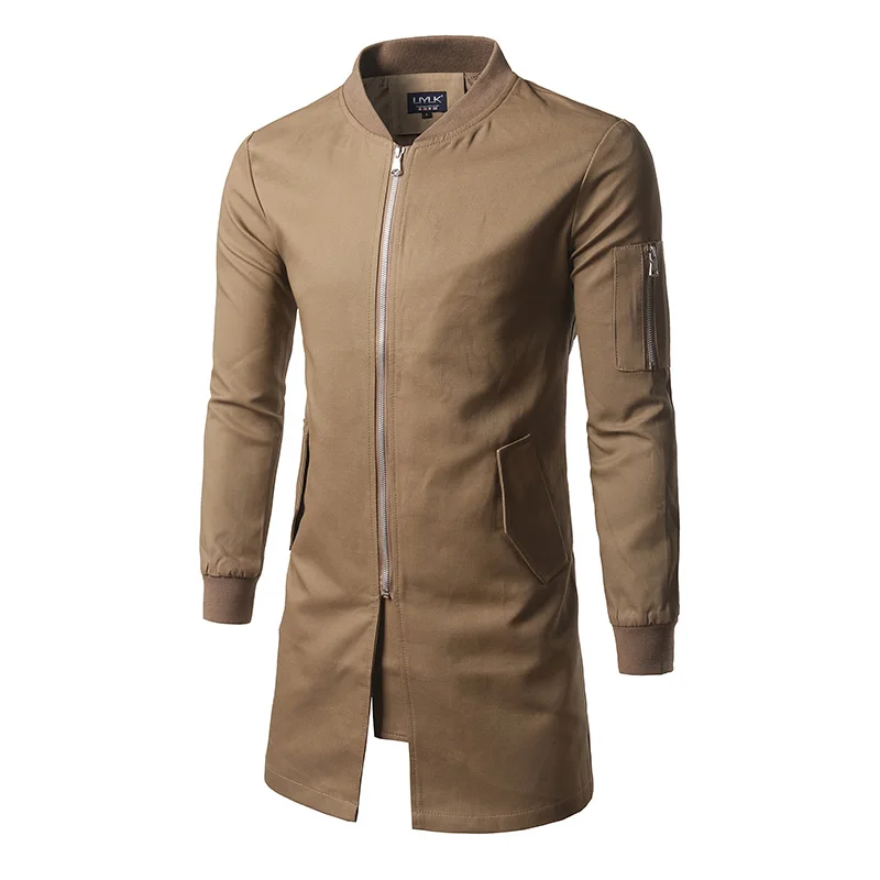 

Windbreaker Men's Slim Mid-length Solid Color Stand Collar Windbreaker Personality Youth coat Sleeve Zipper Decorative Coat