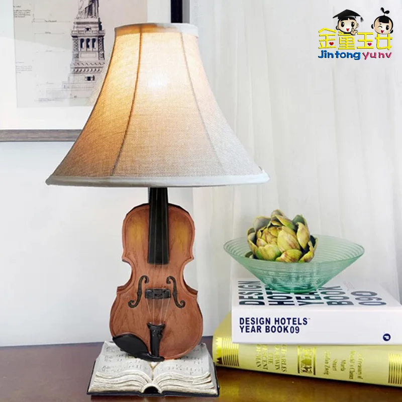 

TUDA Free Shipping Violin Shaped Resin Table Lamp Creative Fashion LED Table Lamp Eye Protection Desk Lamp For Children's Room