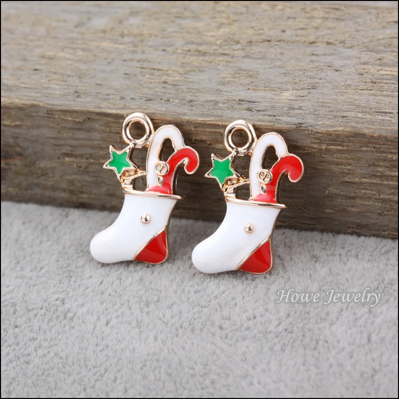 

25pcs/lot Enamel Alloy UV Gold-color Jewelry Christmas stockings Pendants charms for bracelet necklace DIY jewelry making 80147