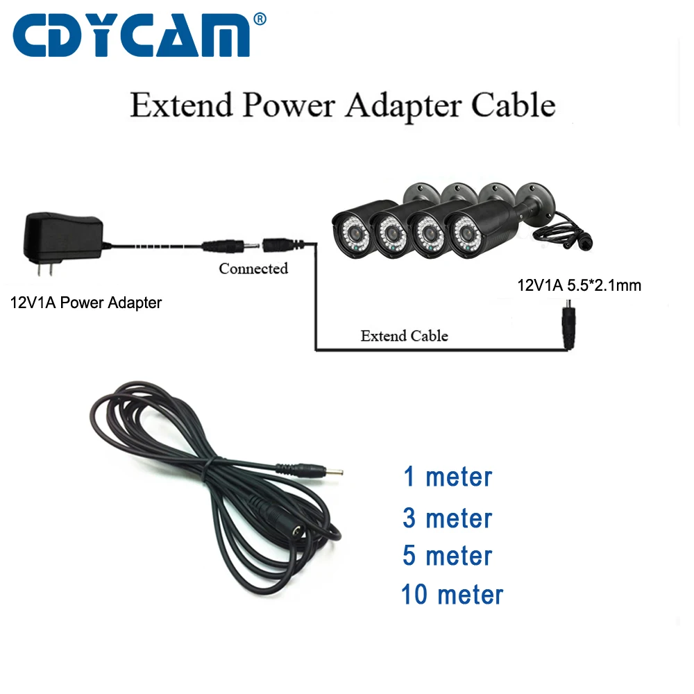 

Cdycam Power Adapter extend Cable of 12V2A 5.5*2.1mm 1 meter 3 meter 5 meter 10 meter to 12V1A 12V2A of CCTV Accessories E1202