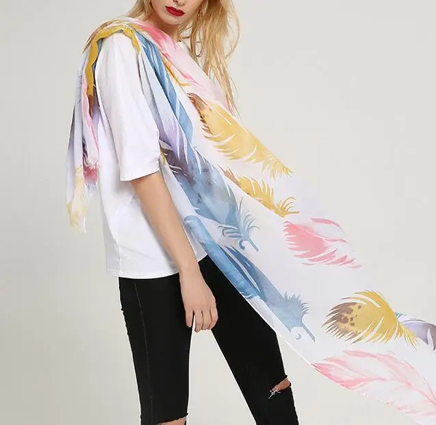 

Women Feather Printed Scarf Ombre Pattern Quality Cotton Fringe Scarf Shawls Wraps Hijabs 6Colors 10pcs/Lot