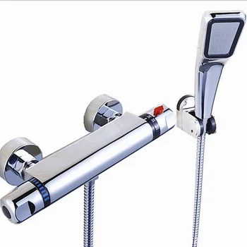 

Shower Faucet Thermostatic Control Water Bath Shower Faucet Set Copper Thermostatic Control Wall Head Shower Tap Set Wall