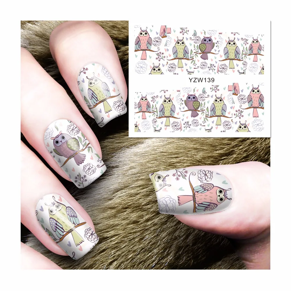 

YWK 1 Sheet Cute Cartoon Owl Designs Water Transfer Nail Art Sticker Full Wraps Manicure Decal DIY #139