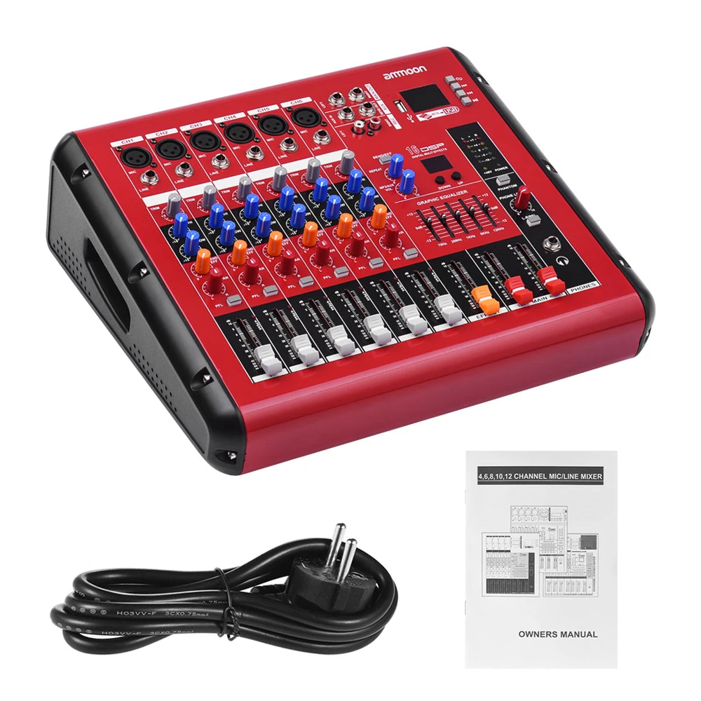 Ammoon PMR606 6-ти канальный цифровой аудио микшер с Мощность усилитель Функция для Запись DJ сцена, караоке