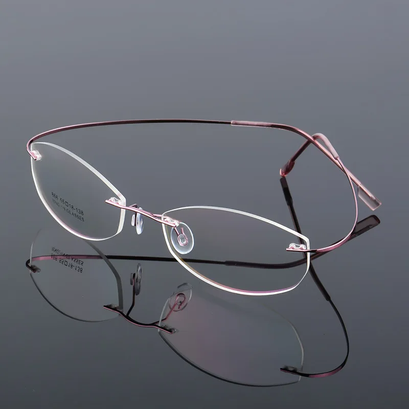 Очки без оправы, оправа из титанового сплава, ультралегкие очки без оправы, кошачий глаз, очки для близорукости, оптические оправы с памятью J866