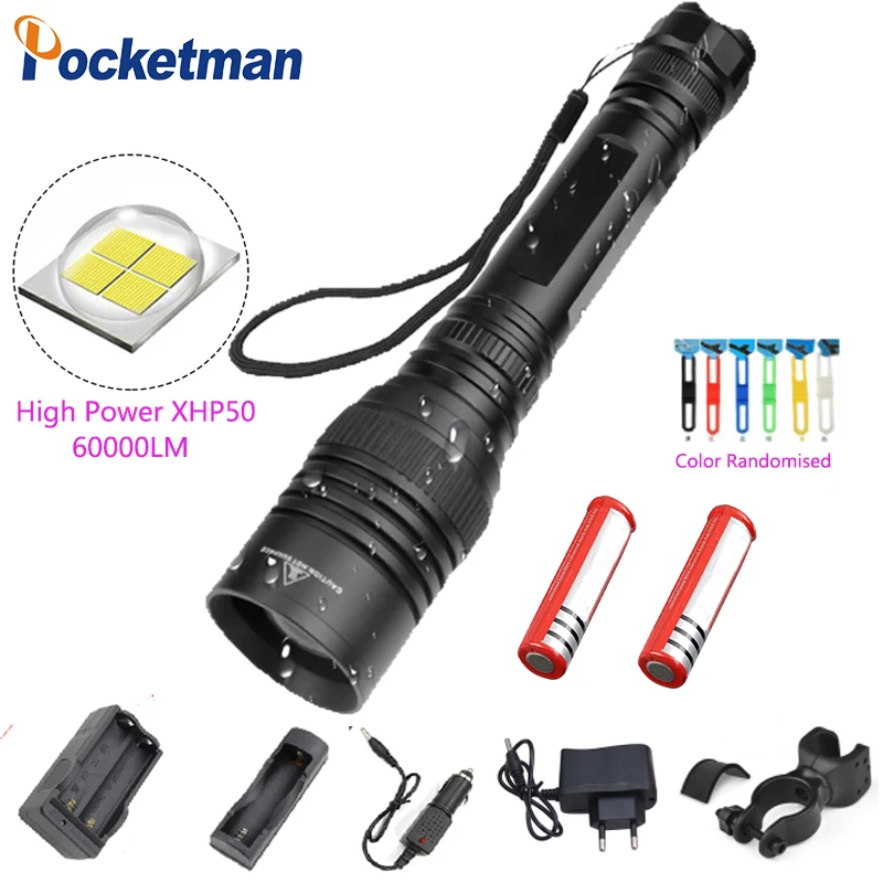 

2019 New 60000LM Flashlight High Power XHP50 Waterproof Zoomable Aluminum Alloy 5 Modes With The Most Complete Accessories z45