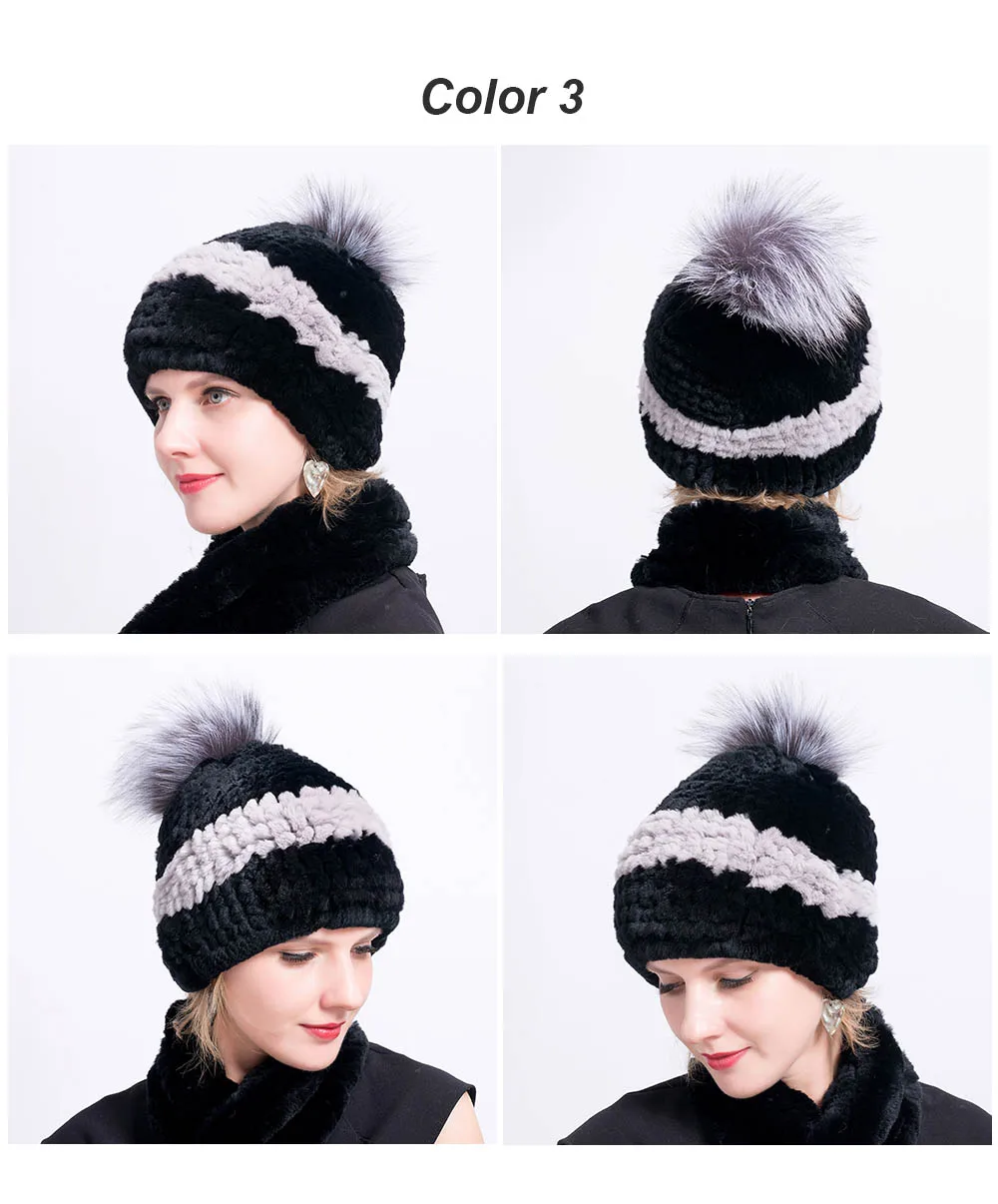 rex rabbit fur hat pompom color 3