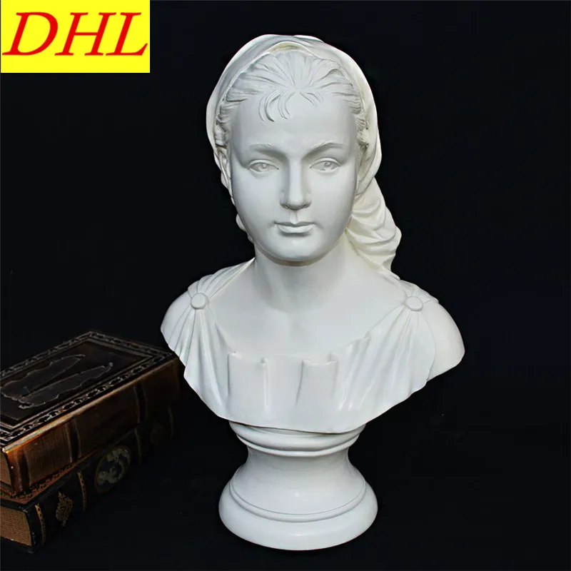 

42CM Continental Cute Girl Statue Figure Bust Gypsum Desktop Home Decorations Collectible Colophony Crafts L2158