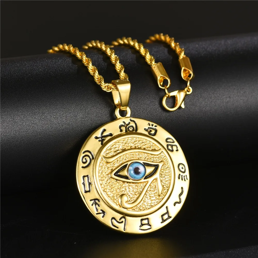 

The Eye Of Horus Necklace Ancient Egyptian Religion Jewelry Gift Unisex Punk Stainless Steel Pendant & Chain for Men/Women