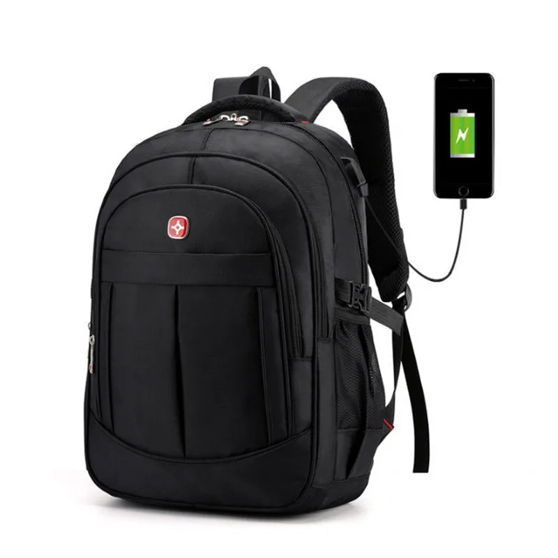 Swiss multifuncional 17 pulgadas hombre usb boy mochila impermeable para ordenador portátil mochila de nailon para hombre bolsa de viaje a Dos